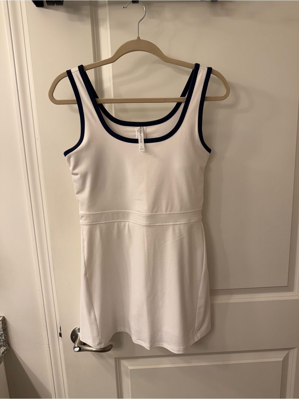 Fabletics White Tank Mini Dress with Navy Trim